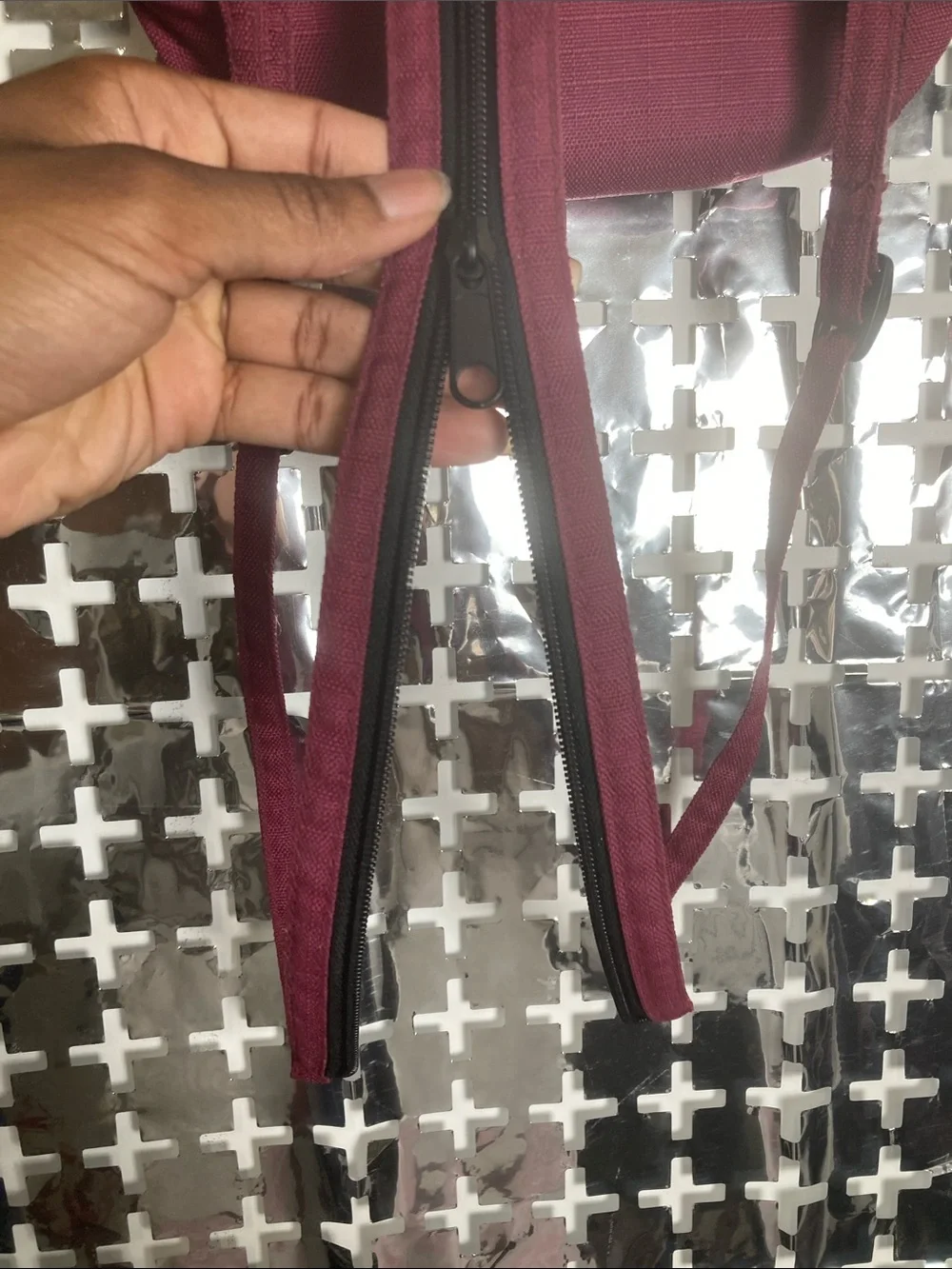 Eddie Bauer Maroon Sling Backpack with Black Mesh Pocket